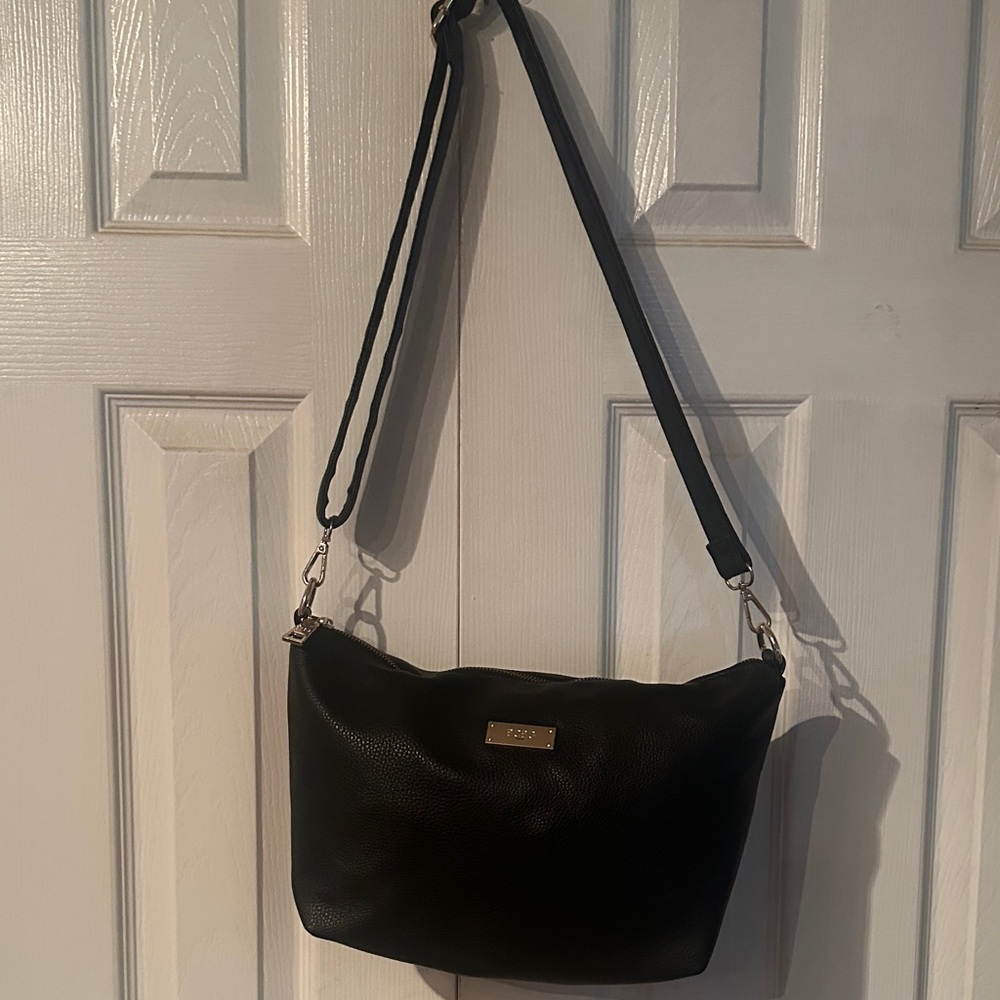 BCBG Paris Adjustable Black Leather Shoulder Bag